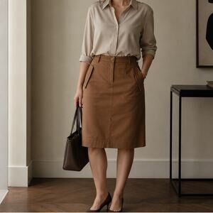 Alberta Ferretti 8 Pencil Skirt Brown High Waist Tailored Midi Cotton Italy